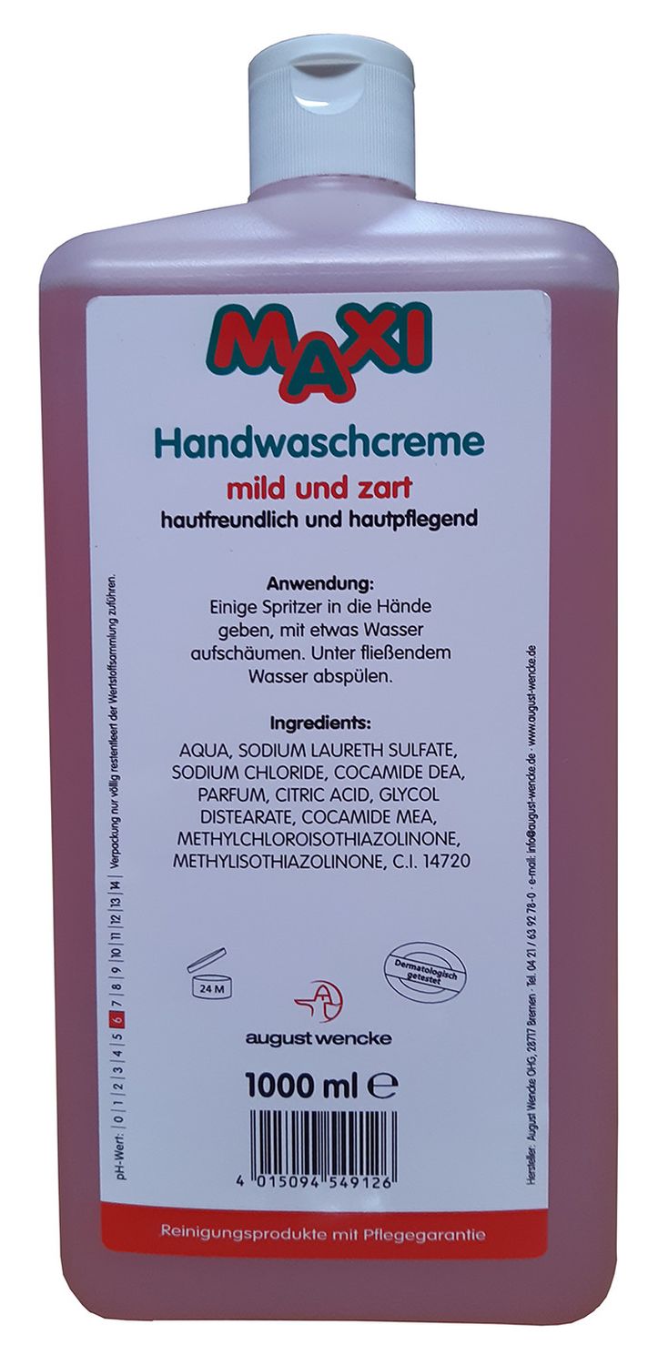 MAXI Handwaschcreme - 1000 ml (Euroflasche) MAXI Handwaschcreme - 1000 ml (Euroflasche)
