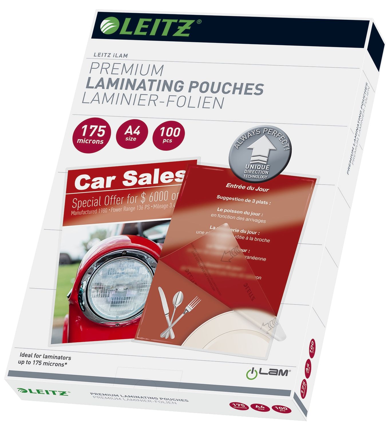 Laminierfolien Leitz iLAM Premium 7483-00-00 UDT, DIN A4, glänzend, 175 mym, 100 Stück Laminierfolien Leitz iLAM Premium 7483-00-00 UDT, DIN A4, glänzend, 175 mym, 100 Stück