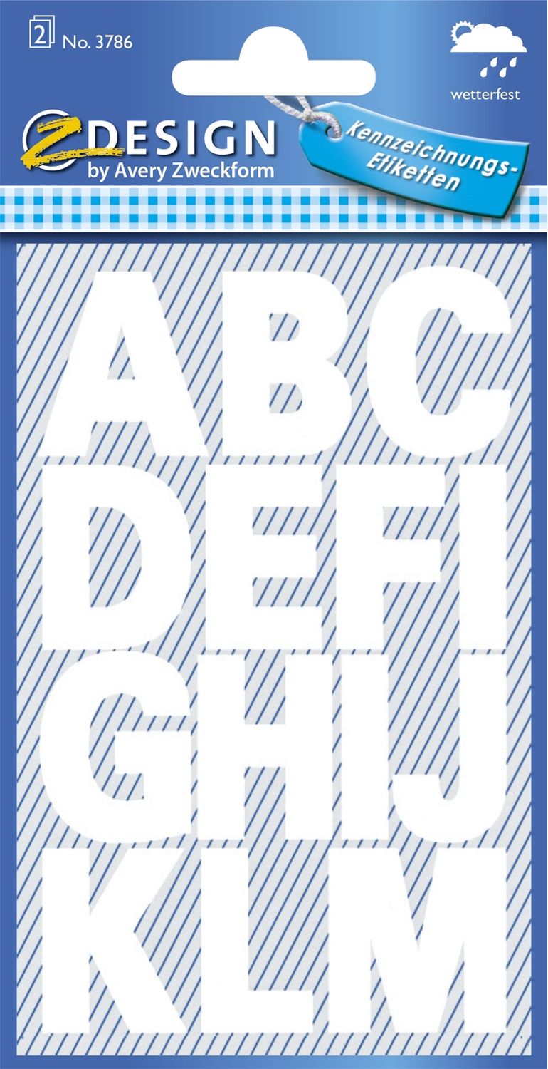 3786 Buchstaben-Etiketten - A-Z, 25 mm, weiß, selbstklebend, wetterfest, 28 Etiketten 3786 Buchstaben-Etiketten - A-Z, 25 mm, weiß, selbstklebend, wetterfest, 28 Etiketten