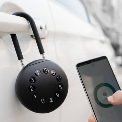 Schlüsseltresor Phönix Palm KS0213ES, mit 2 Haken und Vorhängeschloss, 10,0 x 10,0 x 5,0 cm, Elektronikschloss, schwarz