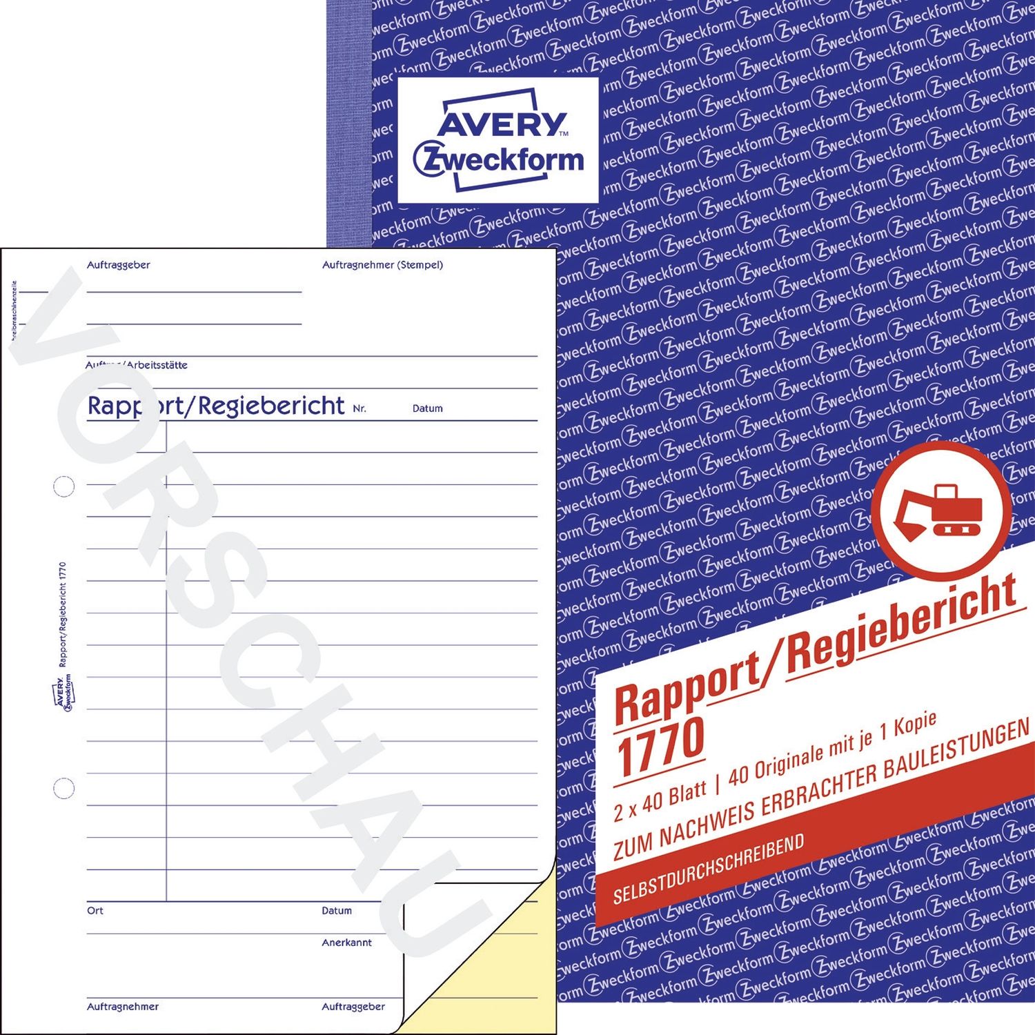 1770 Rapport/Regiebericht, DIN A5, selbstdurchschreibend, 2 x 40 Blatt, weiß, gelb 1770 Rapport/Regiebericht, DIN A5, selbstdurchschreibend, 2 x 40 Blatt, weiß, gelb