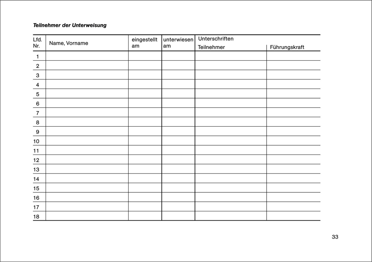 Unterweisungsbuch für die betriebliche Unfallverhütung, 48 Seiten, DIN A5 quer Unterweisungsbuch für die betriebliche Unfallverhütung, 48 Seiten, DIN A5 quer