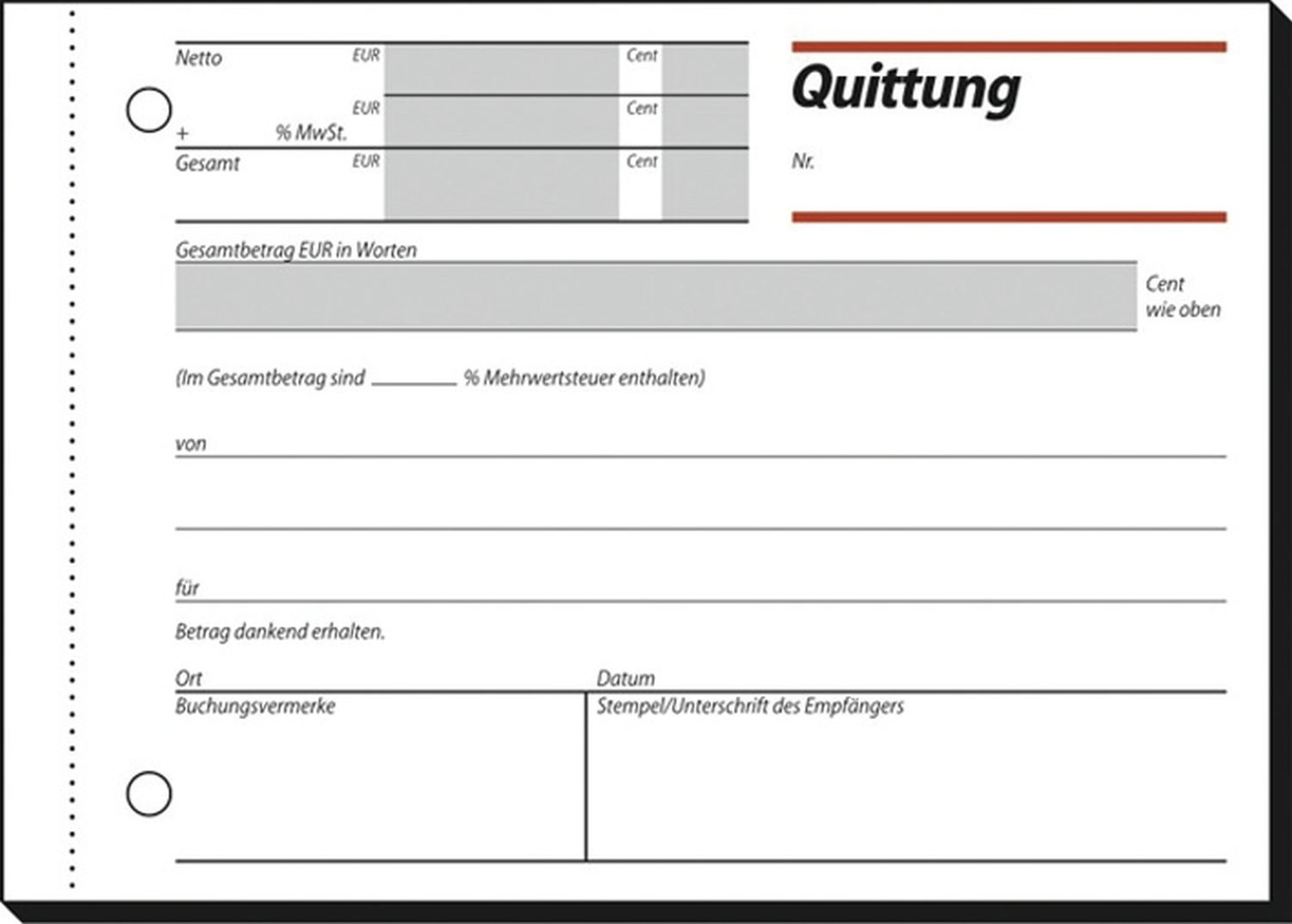 Quittungen mit Sicherheitsdruck - A6 quer, MP, 50 Blatt Quittungen mit Sicherheitsdruck - A6 quer, MP, 50 Blatt