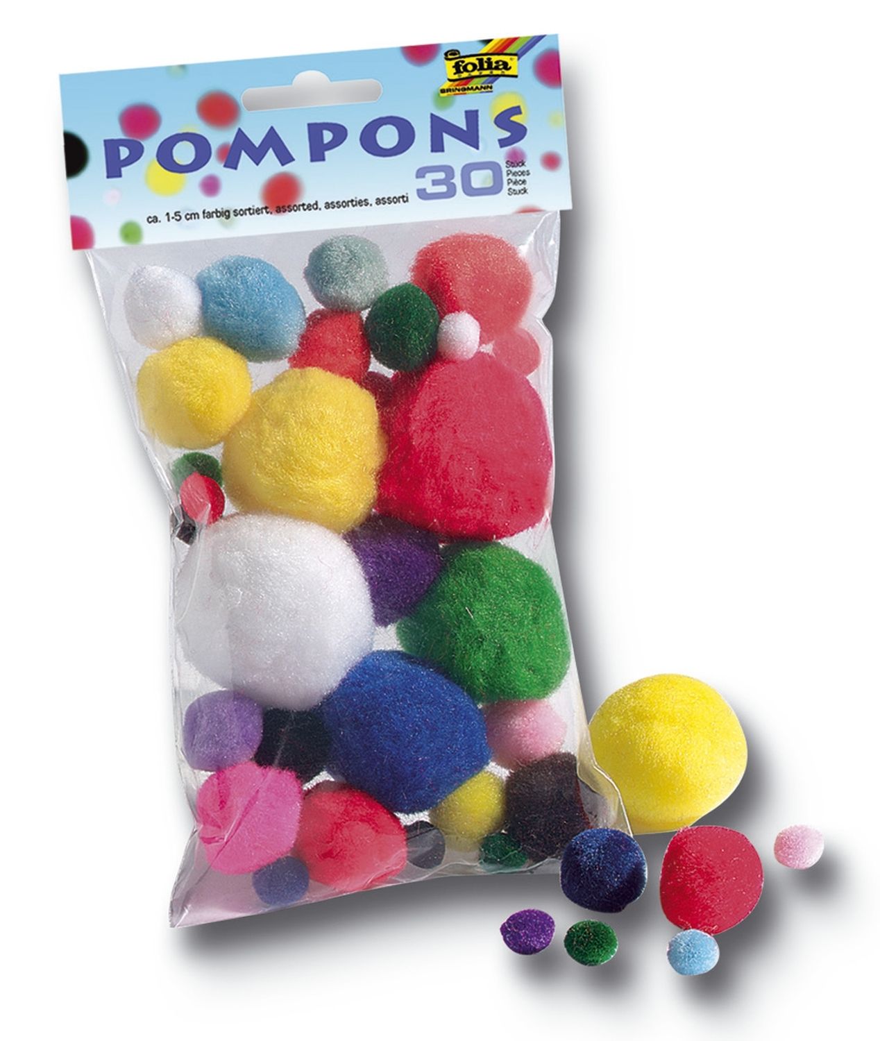 Pompons - Ø 1-5 cm, farbig sortiert, 30 Stück