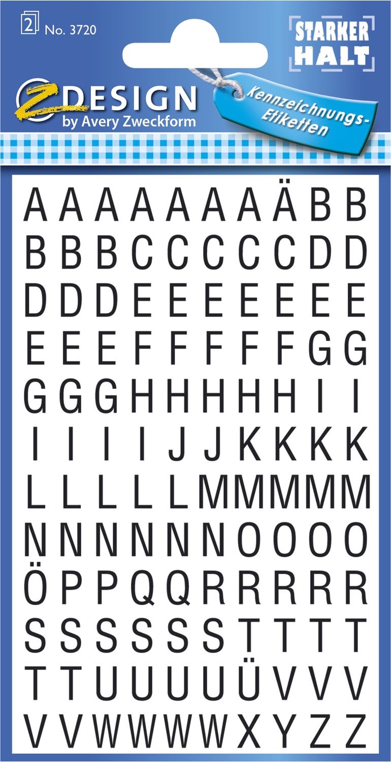 3720 Buchstaben-Etiketten - A-Z, 6,5 mm, schwarz, selbstklebend, witterungsbeständig, 240 Etiketten 3720 Buchstaben-Etiketten - A-Z, 6,5 mm, schwarz, selbstklebend, witterungsbeständig, 240 Etiketten