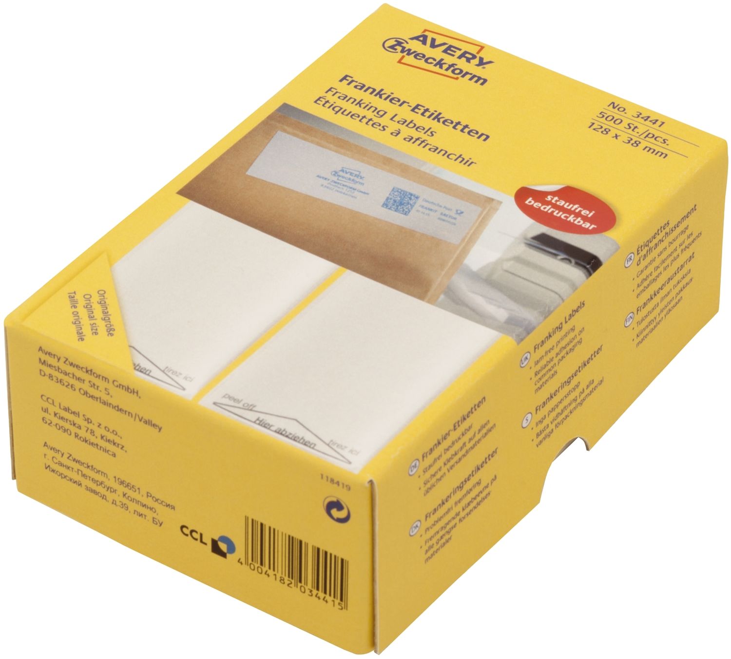 3442 Frankier-Etiketten - doppelt, 138 x 48 mm, 500 Stück 3442 Frankier-Etiketten - doppelt, 138 x 48 mm, 500 Stück