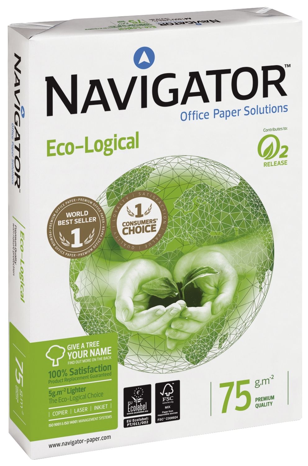 Kopierpapier Navigator Eco-Logical 82467A80S, DIN A4, 75 g/qm, weiß, 500 Blatt
