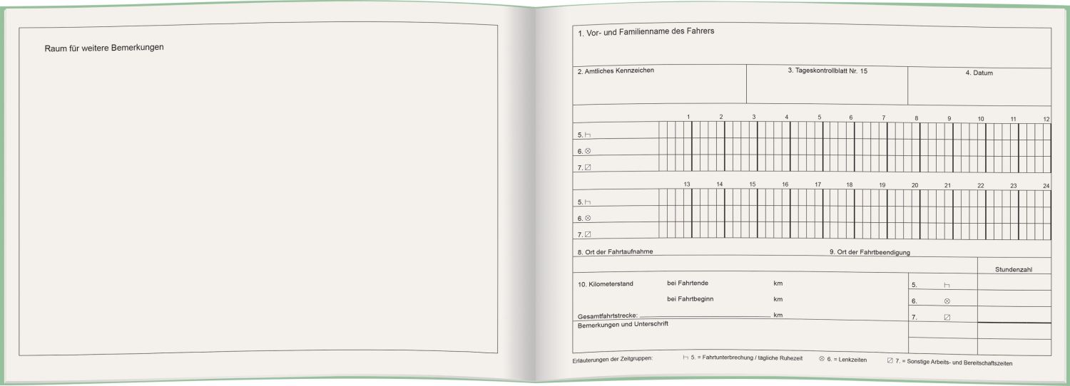 Kontrollbuch mit 30 Tageskontrollblättern, 32 Blatt, DIN A5 quer, Nummerierung Kontrollbuch mit 30 Tageskontrollblättern, 32 Blatt, DIN A5 quer, Nummerierung
