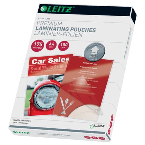 Laminierfolien Leitz iLAM Premium 7483-00-00 UDT, DIN A4, glänzend, 175 mym, 100 Stück Laminierfolien Leitz iLAM Premium 7483-00-00 UDT, DIN A4, glänzend, 175 mym, 100 Stück