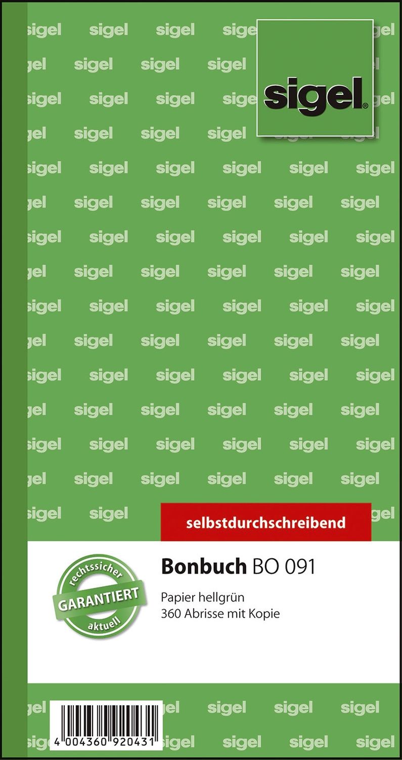 Bonbuch - o. Kellner-Nr., 360 Abrisse, SD, hellgrün, 105x200 mm, 2 x 60 Blatt Bonbuch - o. Kellner-Nr., 360 Abrisse, SD, hellgrün, 105x200 mm, 2 x 60 Blatt