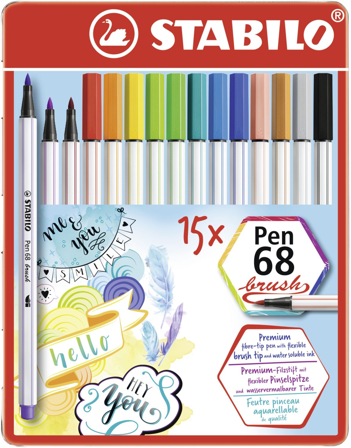 Premium-Filzstift mit Pinselspitze für variable Strichstärken - Pen 68 brush - 15er Metalletui - mit 15 verschiedenen Farben Premium-Filzstift mit Pinselspitze für variable Strichstärken - Pen 68 brush - 15er Metalletui - mit 15 verschiedenen Farben