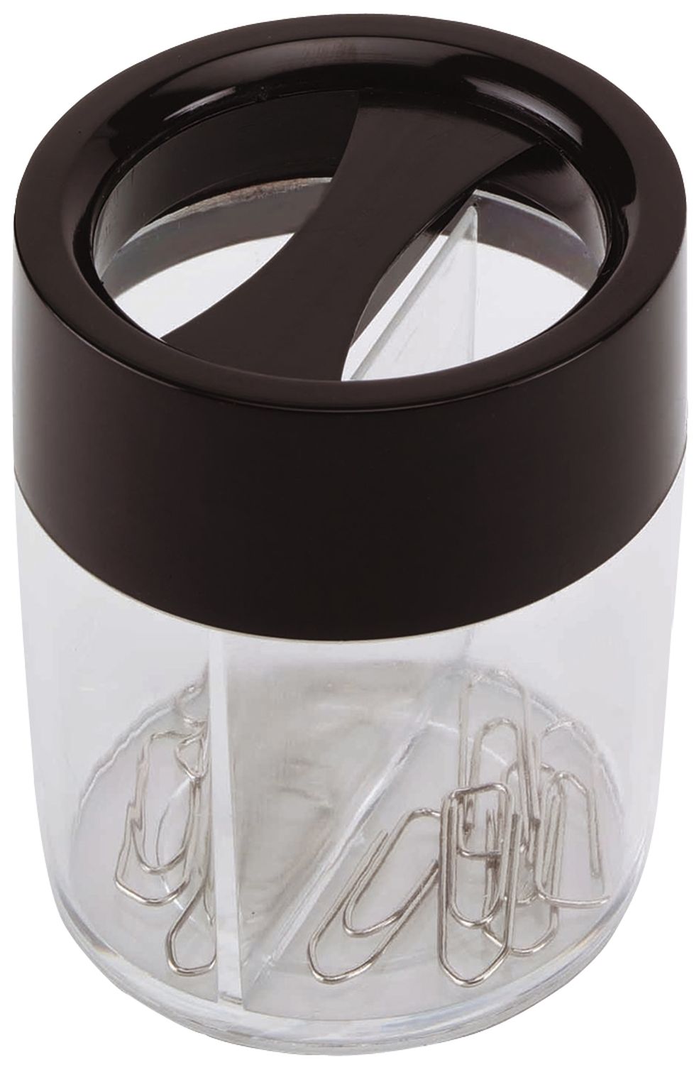 Büroklammernspender, rund - schwarz/transparent, Ø 58 x 72 mm Höhe Büroklammernspender, rund - schwarz/transparent, Ø 58 x 72 mm Höhe